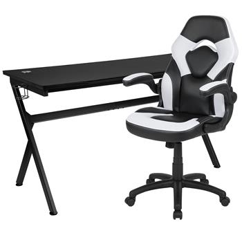 Flash Furniture Gaming Desk And White/Black Racing Chair Set, Removable Mouse Pad