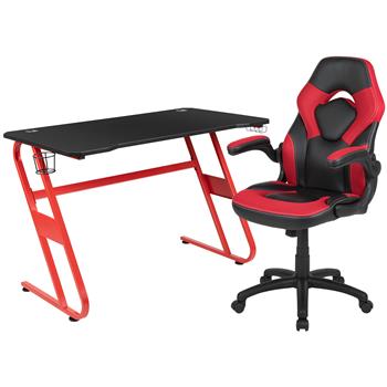 Flash Furniture Red Gaming Desk And Red/Black Racing Chair Set With Cup Holder/Headphone Hook