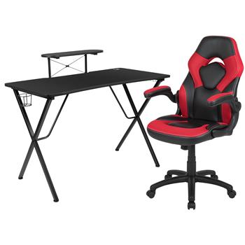 Flash Furniture Black Gaming Desk And Red/Black Racing Chair Set With Monitor/Smartphone Stand