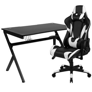 Flash Furniture Black Gaming Desk And Black Reclining Gaming Chair Set, 2 Wire Management Holes