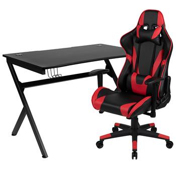 Flash Furniture 45&quot; Black Gaming Desk And Red/Black Reclining Gaming Chair With Cup Holder, Headphone Hook &amp; 2 Wire Management Holes