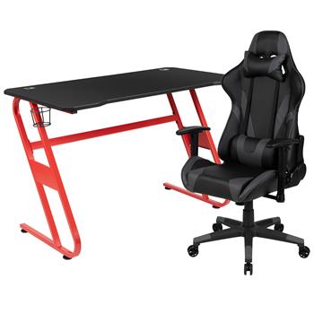 Flash Furniture Red Gaming Desk And Gray Reclining Gaming Chair Set With Cup Holder/Headphone Hook