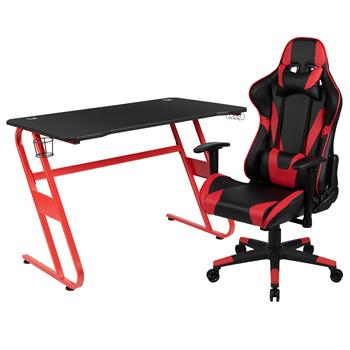 Flash Furniture Red Gaming Desk And Red/Black Reclining Gaming Chair Set With Cup Holder/Headphone Hook