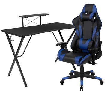 Flash Furniture Black Gaming Desk And Blue Reclining Gaming Chair Set With Monitor/Smartphone Stand