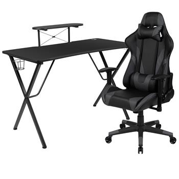 Flash Furniture Black Gaming Desk And Gray Reclining Gaming Chair Set With Monitor/Smartphone Stand