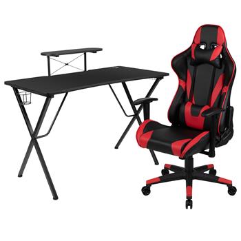 Flash Furniture Black Gaming Desk And Red/Black Reclining Gaming Chair Set Wit Monitor/Smartphone Stand