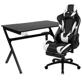 Flash Furniture Black Gaming Desk And Black Footrest Reclining Gaming Chair Set