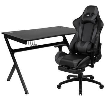 Flash Furniture Black Gaming Desk And Gray Footrest Reclining Gaming Chair Set