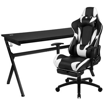 Flash Furniture Gaming Desk And Black Footrest Reclining Gaming Chair Set