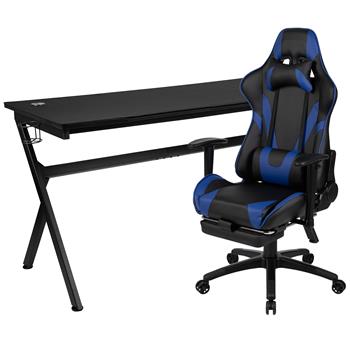 Flash Furniture Gaming Desk And Blue Footrest Reclining Gaming Chair Set