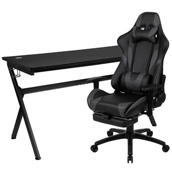 Flash Furniture Gaming Desk And Gray Footrest Reclining Gaming Chair Set
