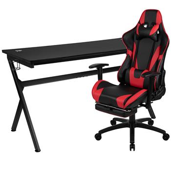 Flash Furniture Gaming Desk And Red Footrest Reclining Gaming Chair Set