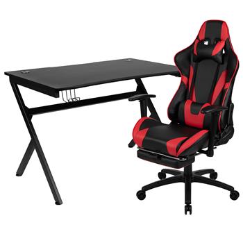 Flash Furniture Black Gaming Desk And Red/Black Footrest Reclining Gaming Chair Set