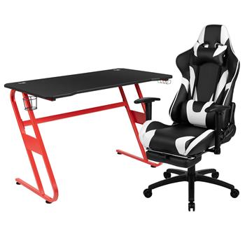 Flash Furniture Red Gaming Desk And Black Footrest Reclining Gaming Chair Set