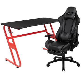 Flash Furniture Red Gaming Desk And Gray Reclining Gaming Chair With Footrest