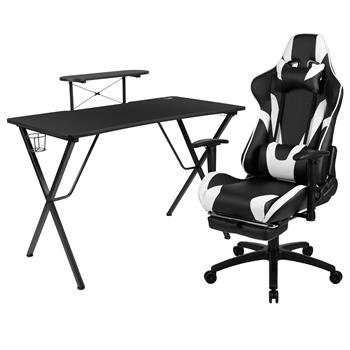 Flash Furniture Black Gaming Desk And Black Footrest Reclining Gaming Chair Set