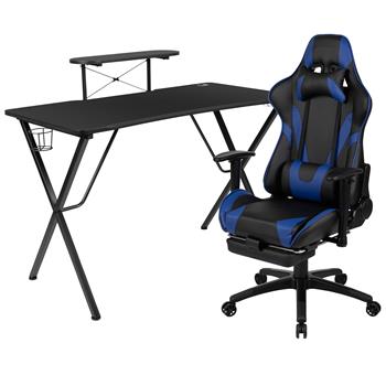 Flash Furniture Black Gaming Desk And Blue Reclining Gaming Chair With Footrest