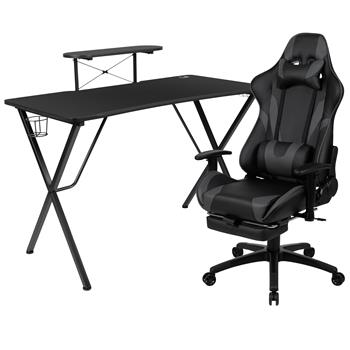 Flash Furniture Black Gaming Desk With And Gray Reclining Gaming Chair With Footrest