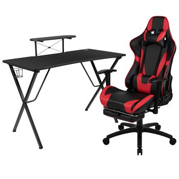 Flash Furniture Black Gaming Desk And Red/Black Footrest Reclining Gaming Chair Set