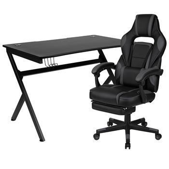 Flash Furniture 45&quot; Black Gaming Desk And Black Reclining Gaming Chair With Footrest, Cup Holder, Headphone Hook, 2 Wire Management Holes