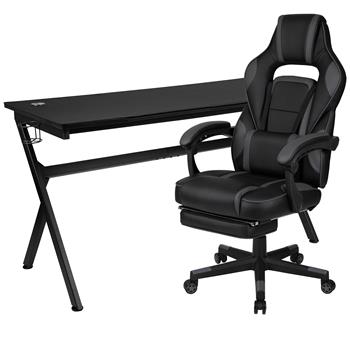 Flash Furniture 55&quot; Black Gaming Desk And Black Reclining Gaming Chair With Footrest, Cup Holder, Headphone Hook, Removable Mousepad Top