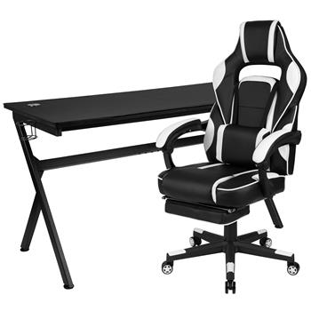Flash Furniture Gaming Desk With Removable Mousepad Top And White Reclining Gaming Chair With Footrest