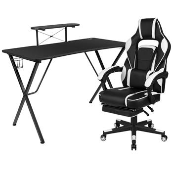 Flash Furniture Black Gaming Desk And White Reclining Gaming Chair With Footrest
