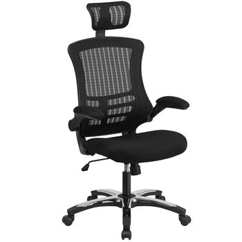 Mid-back Black Mesh Swivel Task Chair With Leather Padded Seat And Flip-up Arms 