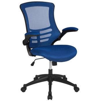 Flash Furniture Mid-Back Blue Mesh Swivel Ergonomic Task Office Chair With Flip-Up Arms
