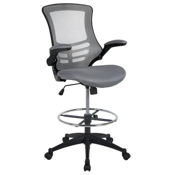 Flash Furniture Mid-Back Dark Gray Mesh Ergonomic Drafting Chair With Adjustable Foot Ring And Flip-Up Arms