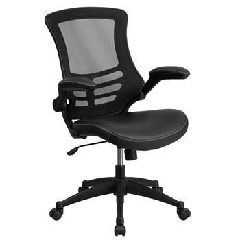 Flash Furniture Mid-Back Black Mesh Swivel Chair And LeatherSoft Seat With Wheels For Home Office And Desk