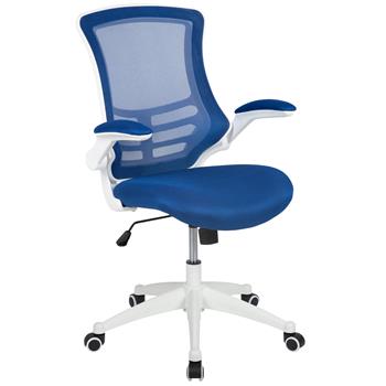 Flash Furniture Mid-Back Blue Mesh Swivel Ergonomic Task Office Chair With White Frame And Flip-Up Arms