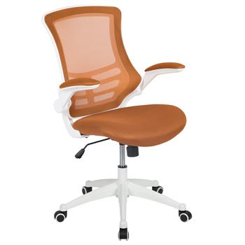 Flash Furniture Mid-Back Tan Mesh Swivel Ergonomic Task Office Chair With White Frame And Flip-Up Arms