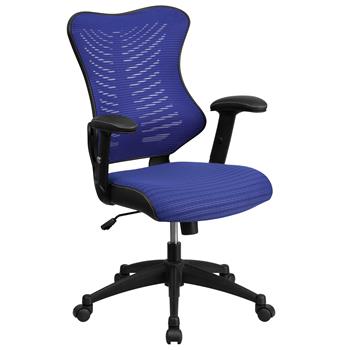 Flash Furniture High Back Designer Blue Mesh Executive Swivel Chair with Adjustable Arms