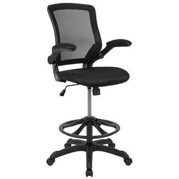 Flash Furniture Mid-Back Black Mesh Ergonomic Drafting Chair With Adjustable Foot Ring And Flip-Up Arms