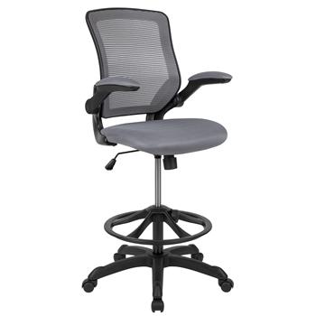 Flash Furniture Mid-Back Dark Gray Mesh Ergonomic Drafting Chair With Adjustable Foot Ring And Flip-Up Arms