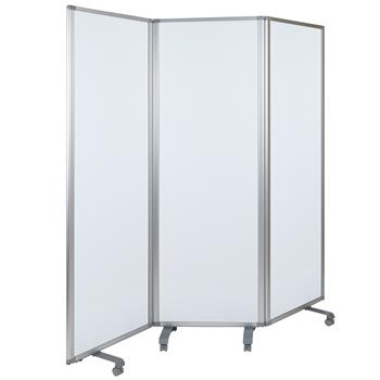 Flash Furniture 3 Section Mobile Magnetic Whiteboard Partition with Lockable Casters, 72&quot; H x 24&quot; W