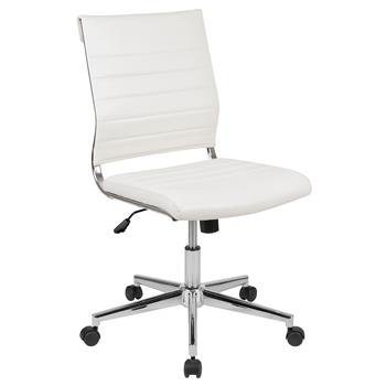 Flash Furniture Mid-Back Armless White LeatherSoft Contemporary Ribbed Executive Swivel Office Chair