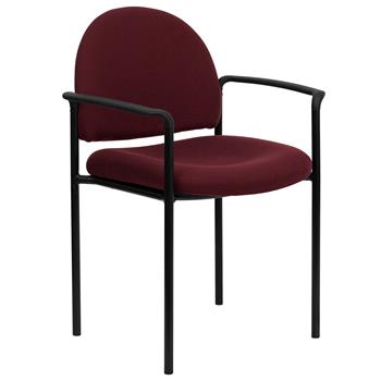 Flash Furniture Tiffany Comfort Stackable Reception Chair with Arms, Steel Side, Burgundy Fabric
