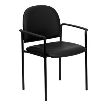 Flash Furniture Comfort Black Vinyl Stackable Steel Side Reception Chair With Arms