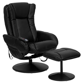 Flash Furniture Massaging Multi-Position Plush Recliner With Side Pocket And Ottoman In Black LeatherSoft