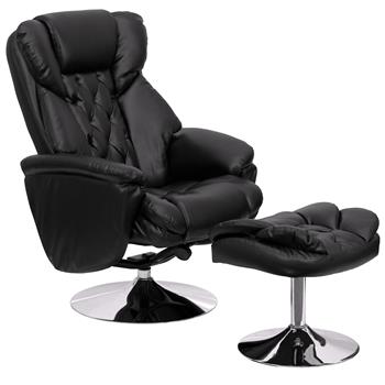 Flash Furniture Transitional Multi-Position Recliner and Ottoman, Chrome Base, Black LeatherSoft