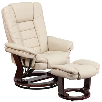 Flash Furniture Contemporary Multi-Position Recliner &amp; Ottoman, Mahogany Wood Base/Beige LeatherSo&#39;