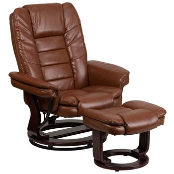 Flash Furniture Contemporary Multi-Position Leather Recliner W/ Ottoman, Mahogany Wood Base