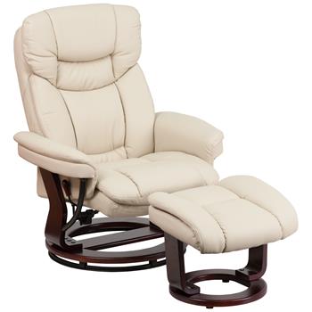 Flash Furniture Beige LeatherSoft Swivel Recliner Chair With Ottoman Footrest