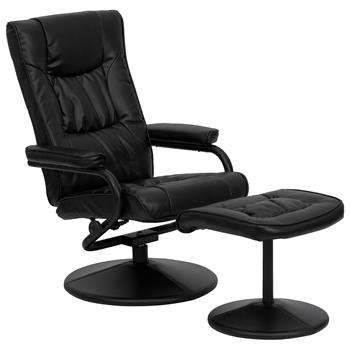 Flash Furniture Contemporary Multi-Position Recliner &amp; Ottoman With Wrapped Base In Black LeatherSoft
