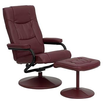 Flash Furniture Contemporary Multi-Position Recliner and Ottoman, Wrapped Base, Burgundy LeatherSoft