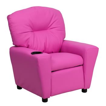 Flash Furniture Contemporary Kids Recliner with Cup Holder, Vinyl, Hot Pink