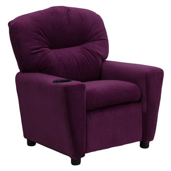 Flash Furniture Contemporary Kids Recliner with Cup Holder, Microfiber, Purple