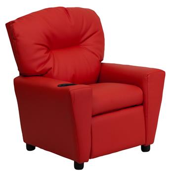Flash Furniture Contemporary Vinyl Kids Recliner With Cup Holder, Red